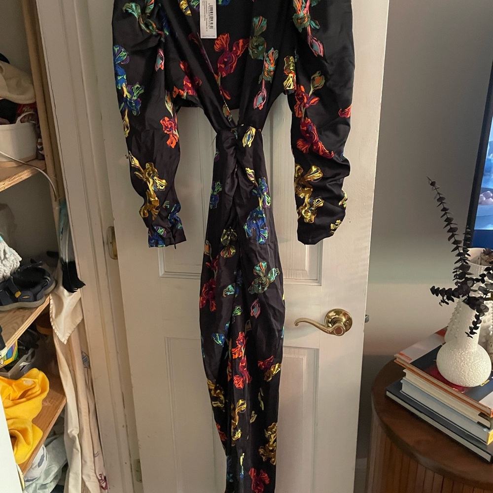 Nasty Gal Black Maxi Dress with Multicolor Floral Accents